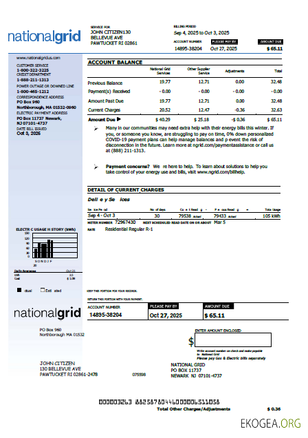 United Kingdom National Grid utility bill template in Word and PDF formats, version 2